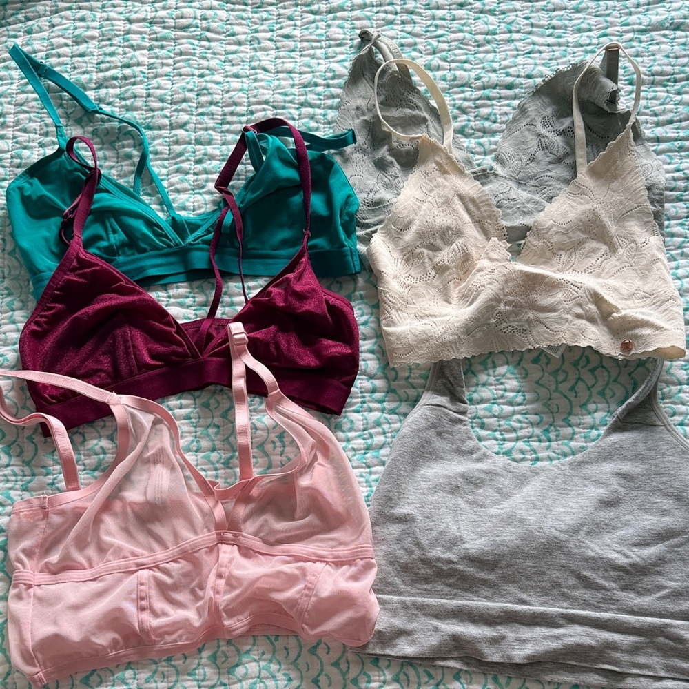 Women’s Lace & Cotton Bralette Set - Teal, Burgundy, Pink, Cream, Gray size smal